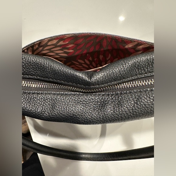 Lodis BLACK PEBBLED LEATHER  SHOULDER BAG TOTE Floral Interior - Picture 7 of 16